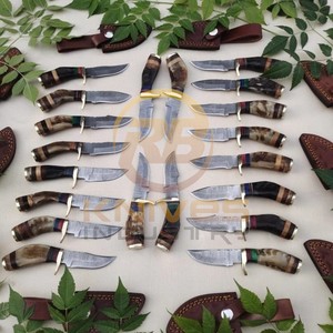 Couteau de chasse artisanal en acier Damas avec manche en corne de bélier, lame fixe, couteau de survie pour le camping en plein air avec étui OEM - Product Image 2