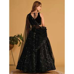 Mesmerizing <b>Black</b> Mirror Work Organza Reception Lehenga Choli for Women - Product Image 3