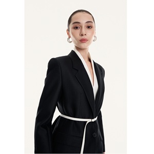 New Trending Items Women's <b>Blazer</b> <b>Set</b> ODILE DOUBLE-LAYER NECK <b>BLAZER</b> Regular Woven Back Logo Single Breasted Resilient <b>Blazers</b> - Product Image 4