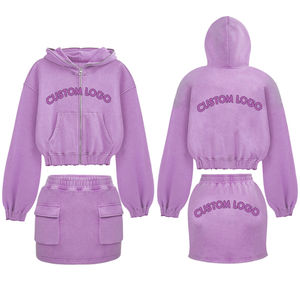 Wholesale Women <b>Crop</b> Hoodie <b>and</b> <b>Skirt</b> Set Comfortable Lightweight Casual Wear Two Piece Clothing Set Custom Branding Available - Product Image 5