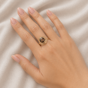 Brass Cocktail <b>Ring</b> with Natural <b>Labradorite</b> Stone Bezel Setting Handmade Heart Pattern Bohemian Style Unisex Fashion <b>Ring</b> - Product Image 6