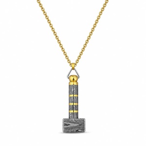 Collier Pendentif Moderne en Métal Fait Main de Luxe Ahmad Fabric, Design Acier Damas Découpé avec Accents Dorés, Idéal pour Cadeaux - Product Image 1