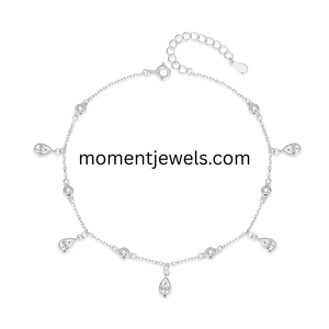 925 Sterling <b>Silver</b> Fine Anklet Teardrop Zircon Chain <b>Bracelet</b> <b>Adjustable</b> Jewelry for Women Gift Party - Product Image 1
