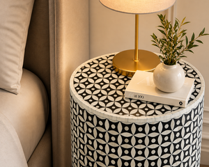 Bone Inlay Side <b>Table</b> Round End <b>Table</b> Modern Farmhouse <b>Bedside</b> Cabinet Decorative Living Room Furniture - Product Image 2