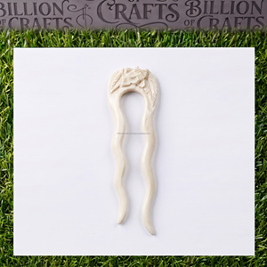 Handmade Natural Bone Hair Pin <b>Stick</b> with Carved <b>Flower</b> Design Wavy Double Prong Bun Accessory - Product Image 2