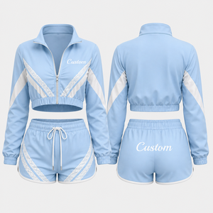 Conjunto Deportivo Corto Personalizado para Mujer, Chaqueta con Cierre y Pantalones Cortos, Ropa Deportiva de Dos Piezas, Venta al Por Mayor OEM - Product Image 2
