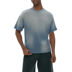 Wholesale Men's 270gsm Heavyweight Cotton <b>T</b>-Shirt Blank Acid Washed Distressed O-Neck Short Sleeve Custom Streetwear Thick Neck - Product Image 4