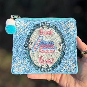 Handgefertigter Personalisierter Perlen-Reißverschluss-Münzbeutel Quadratischer Blauer BFF 4Ever Buchstaben Pompon-Beutel - Product Image 1