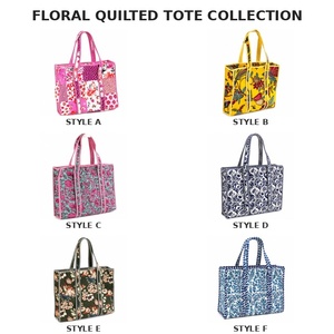 Floral <b>Patchwork</b> Women's Fashion Shopping Shoulder Tote <b>Bag</b> Open Top Striped Handles Large Capacity Zipper Closure High Quality - Product Image 3