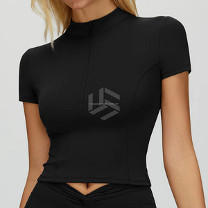 High Quality Women Active Gym Wear Cropped Top <b>Zip</b> <b>up</b> T Shirt with <b>Polo</b> Neck Breathable Solid Nylon Sleeveless Shirt - Product Image 6