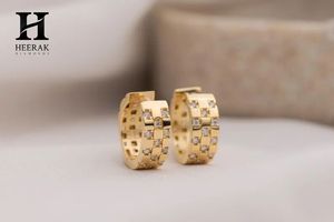 Custom 925 Sterling <b>Silver</b> Checkerboard Earrings Elegant Wide Gold Plated Grid Mosaic Diamond Huggie Hoops Wholesale - Product Image 2