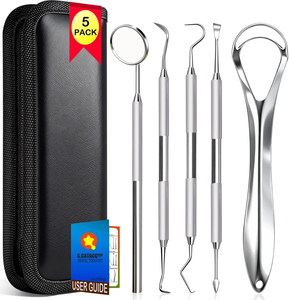 Professional 5-in-1 Dental <b>Tools</b> Kit | Stainless Steel <b>Teeth</b> <b>Cleaning</b> Oral Care Hygiene Set with Tongue Cleaner & Storage Case - Product Image 1