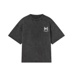 T-shirt en coton noir surdimensionné pour homme Pak Muntaha Impex, col rond, manches courtes, logo imprimé sur le devant, jersey tricoté, style décontracté - Product Image 1