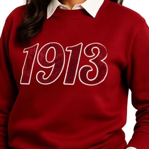 <b>Maroon</b> 1913 DST Chenille Crewneck Sweatshirt Premium Printed Fleece Sorority Apparel Greek Delta Clothing Autumn Winter <b>Top</b> - Product Image 3
