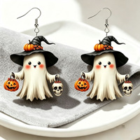 Anting Akrilik Halloween Motif Hantu, Labu, dan Kelelawar Hitam Putih, Anting Kreatif Natal yang Lucu.