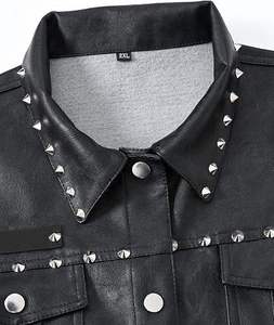 <b>Men</b> <b>Black</b> Denim <b>Vest</b> Punk Style Rivet Decorated Turn-down Collar Single Breasted Button Closure Autumn Outer Wear - Product Image 2