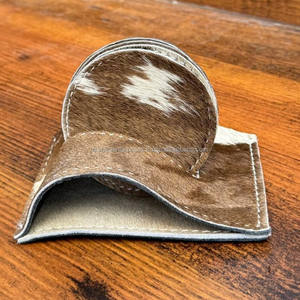 Wholesale Non-slip Genuine Leather Round Kitchen Supplies Cowhide <b>Placemat</b> Cup Mat Table Coaster <b>Set</b> with Stand for Dining Table - Product Image 2