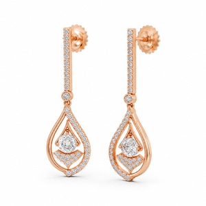 Boucles d'oreilles pendantes en or rose et diamants pour femme, bijoux de mariage, sertissage pavé, forme goutte d'eau, style luxueux - Product Image 5
