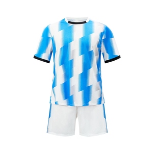 Conjunto de Camiseta de Fútbol Geométrica Azul y Blanca para Hombre, Manga Corta, Absorbe la Humedad, Cintura Elástica, Impresión por Sublimación, Personalizado OEM - Product Image 1