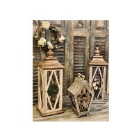 Lanterne à bougie en bois rustique avec panneaux en verre transparent et poignée en corde, décoration de maison de style campagnard