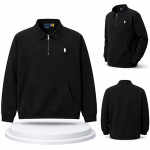 ผู้ผลิตเสื้อผ้าตามสั่ง OEM เสื้อผ้ากีฬาลำลองแขนยาวสำหรับผู้ชาย เสื้อโปโลซิป ¼  ผ้าฟลีซแบบสวมหัว - Product Image 1