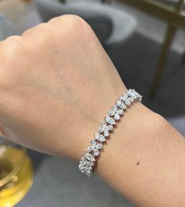 925 Sterling Silver Moissanite Bracelet Flower Cluster Marquise Pear Cut Sparkling Statement <b>Gift</b> for Women - Product Image 5