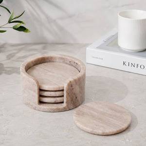 High Quality Premium Home Decor Table Accessory Luxury Natural <b>Marble</b> <b>Coaster</b> Set with Holder Handmade Round Drink <b>Coasters</b> - Product Image 1