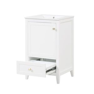 Mobile bagno classico bianco da 20 pollici con lavabo, ante a chiusura ammortizzata, ripiano portaoggetti e cassetto - Design da terra - Product Image 6