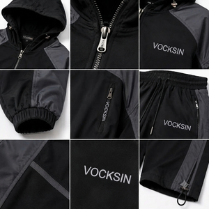 Vocksin <b>Women's</b> Black Charcoal Cropped Hooded Windbreaker Tracksuit Waterproof Zipper <b>Jacket</b> Fleece Lining High Street Style - Product Image 3