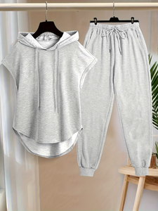 ชุดเซ็ตสองชิ้น สีพื้น คอปกโปโล แขนกุด กางเกงขายาวลำลอง เสื้อสเวตเชิ้ตทรงหลวม ผ้าฝ้ายฟลีซ 100% สำหรับฤดูหนาว - Product Image 2