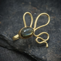 Bague en pierre précieuse labradorite naturelle, plaquée or 18 carats, en laiton, bijoux artisanaux faits à la main, cadeau pour femme pour un anniversaire