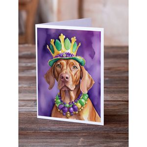 Vizsla King of Mardi Gras Tarjetas de felicitación Paquete de 8 Whimsical A7 Tamaño 5x7 Tarjetas de notas en blanco con sobres - Product Image 2