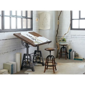 Base de table à manivelle à hauteur réglable Mobilier en bois à engrenage en fer de conception industrielle unique pour bureau ou salon - Product Image 2