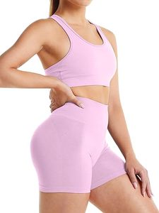 New Seamless Solid Color High Elastic Sports <b>Bra</b> Underwear Yoga Suit Shorts Running Fitness Yoga Suit Women - Product Image 4