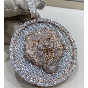 Colgante de Moissanita con Cabeza de León, Plata de Ley 925, Dije Ovalado, Corte Brillante Redondo, Joyería Hip Hop, Venta al por Mayor Personalizada - Product Image 3