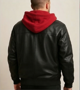Chaqueta con Capucha de Cuero Negra para Hombre, Corte Ajustado, con Cierre, Estilo Casual Urbano, Ropa de Invierno, Calidad Premium, Elegante, Resistente al Viento, con Calefacción - Product Image 2