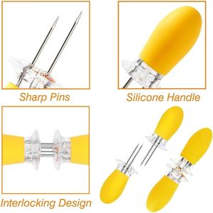 PEOUWNES 8 Paia (16 Pezzi) di Supporti Gialli in Acciaio Inossidabile per Pannocchie di Mais, Spiedini per Grigliare Mais su Griglia, Porta Pannocchie per BBQ - Product Image 2