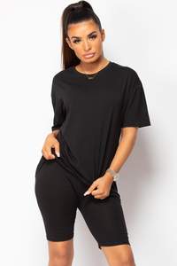 Ensembles loungewear pour femmes, ensemble 2 pièces, t-shirt et short cycliste, logo personnalisé, chemises en coton de haute qualité, vêtements pour femmes, ensembles de shorts - Product Image 2