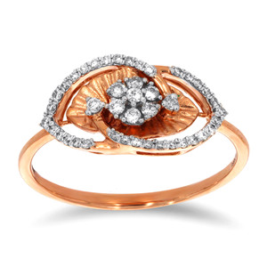 Anillo de Diamantes con Diseño de Pétalo, Oro Rosa de 14K, Anillo de Diamantes con Forma de Flor, Diseño Floral Elegante, Anillo con Racimo de Diamantes Delicado - Product Image 1