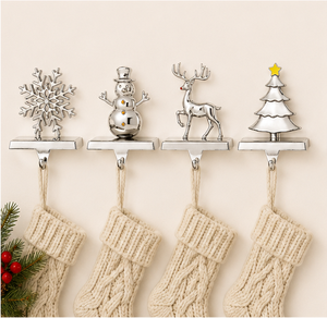 Set Of 4 Silver Christmas <b>Stocking</b> <b>Holders</b> For Mantel Heavy Duty Weighted Metal <b>Stocking</b> Hangers With Non-Slip Base Snowflake - Product Image 2