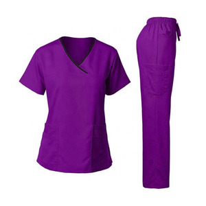Custom White V Neck Medical Scrub Set Hospital <b>Nursing</b> Uniform with Elastic Waist Pants Breathable Polyester Workwear - Product Image 5