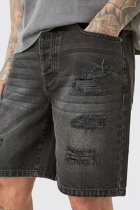 Shorts Bermuda en Denim Foncé pour Hommes, Taille Moyenne avec Poches, Style Casual, Tissu en Coton - Product Image 4