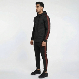 Conjunto Deportivo Unisex Informal Transpirable 100% Algodón con Capucha, Negro y Rojo, Sólido, Ligero, Holgado, para Gimnasio, Ropa Deportiva Personalizada - Product Image 3