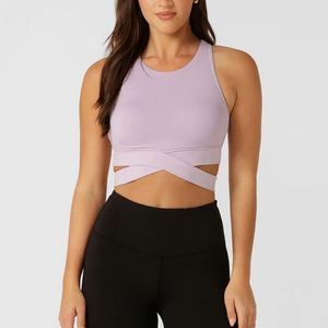 Custom Moisture Wicking Breathable Mesh Gym Training Bra High Support Sweat Longline Sports Bra With <b>Wrap</b> Band - Product Image 6