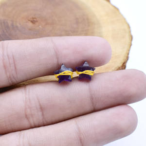 Pendientes de Estrella de Amatista, Pendientes de Estrella Envueltos en Alambre Dorado, Piedras Preciosas Púrpuras, Joyería Celestial, Regalo para Ella - Product Image 6