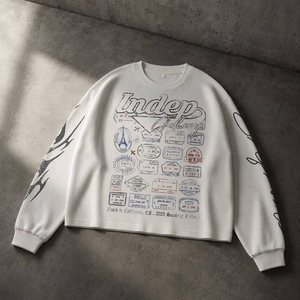 <b>Men's</b> <b>White</b> O-Neck Thermal <b>Long</b> <b>Sleeve</b> Breathable Polyester Flannel Casual Letter Graphic Print Sporty Winter Sweatshirt - Product Image 1