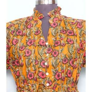 Vestido midi de algodón 100% orgánico, estampado floral a mano, ecológico, ideal para vacaciones de verano, estilo casual y suave. - Product Image 4