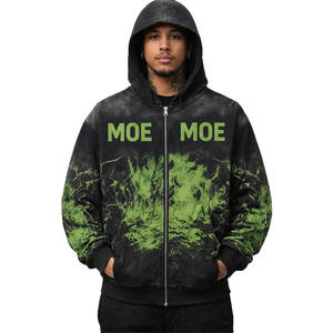 Sudadera con capucha de algodón pesado para hombre, estilo streetwear, con parche bordado, lavado ácido, cremallera, pedrería y estampado gráfico DTG personalizado, OEM - Product Image 3