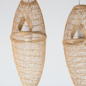 Hanging Repurposed Fishing Trap Basket Pendant Light <b>Tall</b> Woven Boho Rustic Lampshade Bamboo Wood Supplier Manufacturer - Product Image 2