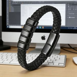 Fashion Men's Antique Leather <b>Rope</b> Braided Multi-Layer Alloy Charm Men <b>Bracelet</b> with Cross Chain Magnet Buckle Cowhide Trendy - Product Image 4